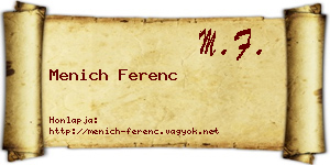 Menich Ferenc névjegykártya